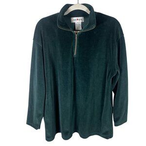 Vintage Jones New York Wear Velour Quarter Zip Pullover Women L Green Cozy Korea